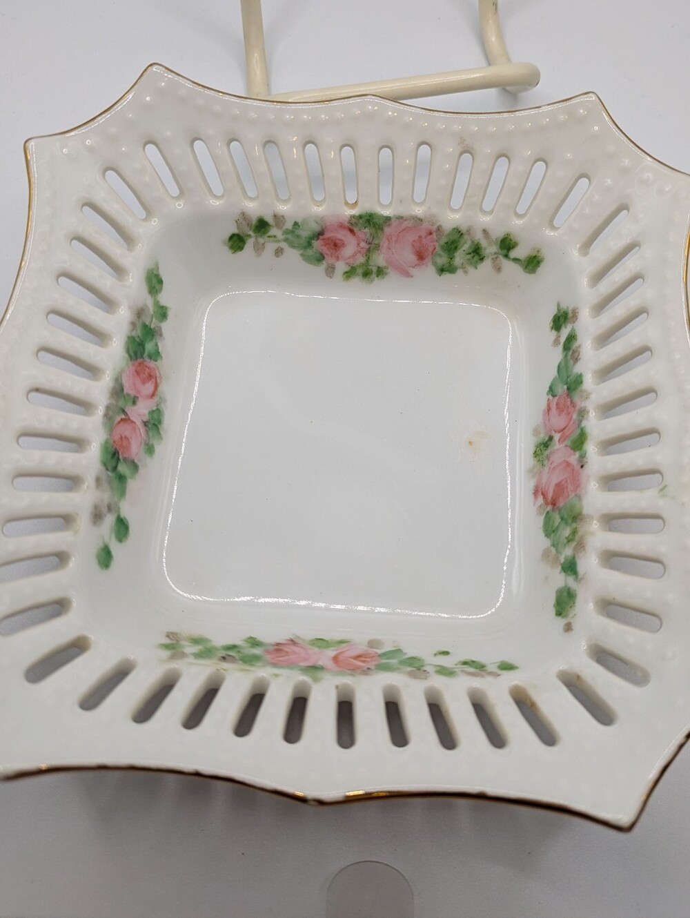 Reticulated Square Floral Trinket Dish